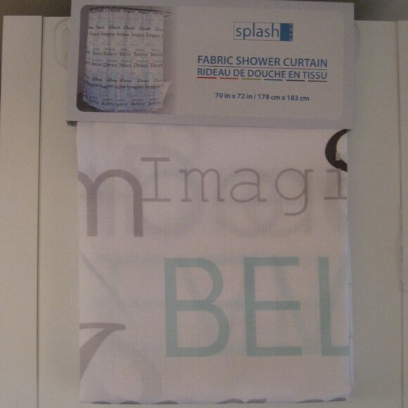 Inspirational Imagine Dream Believe Fabric Shower Curtain, Teal Green White, New - Picture 3 of 4